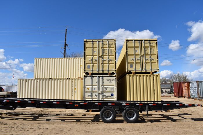 Stacked shipping containers on trailer