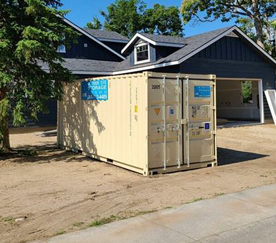 Outdoor storage container in front