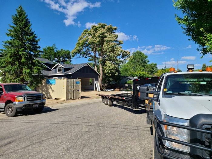 Construction site with parked trucks